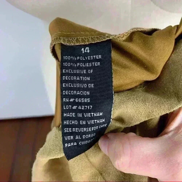 Vtg predictions dress size 14 tan ultra suede vegan button down safari 90s y2k - Picture 7 of 9
